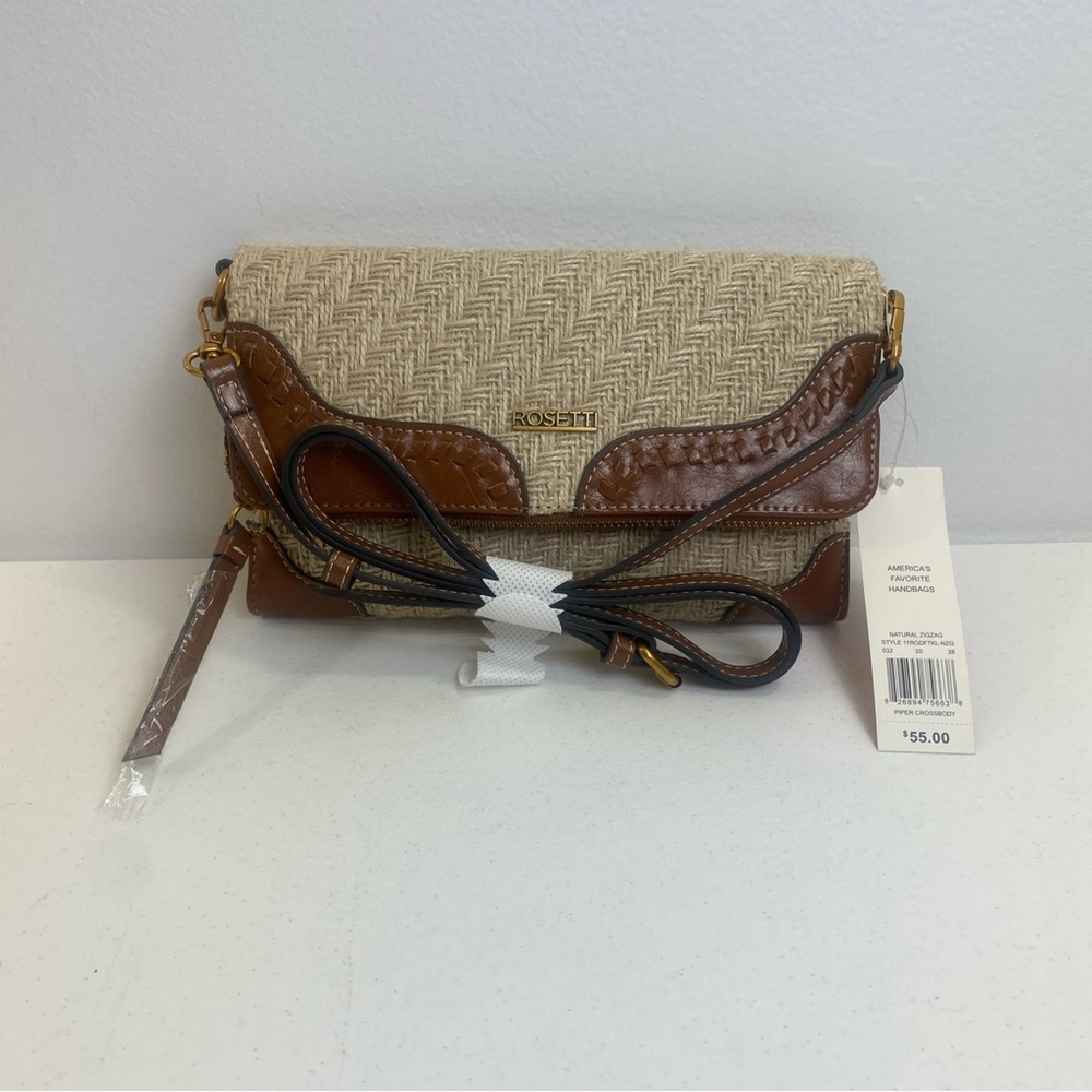 New Rossetti Jute “ Straw “ Bag Piper Crossbody Purse Removable Strap